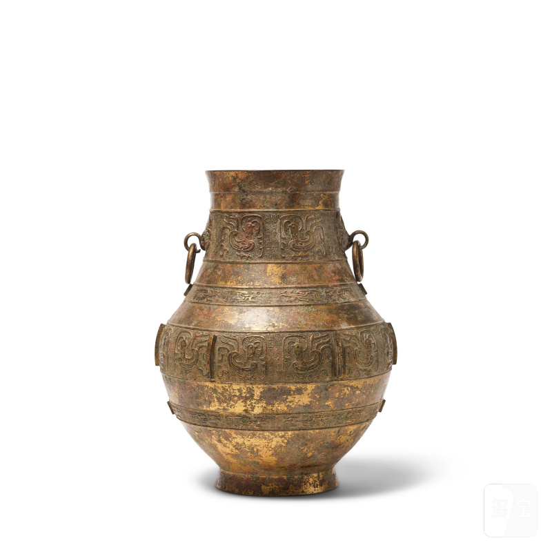 清晚期 鎏金銅雙獸耳活環壺 | VASE ARCHAÏSANT EN BRONZE DORÉ, HU - 图4